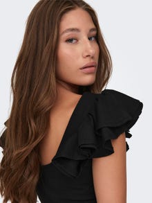 ONLY U-neck with frill detail -Black - 15289547