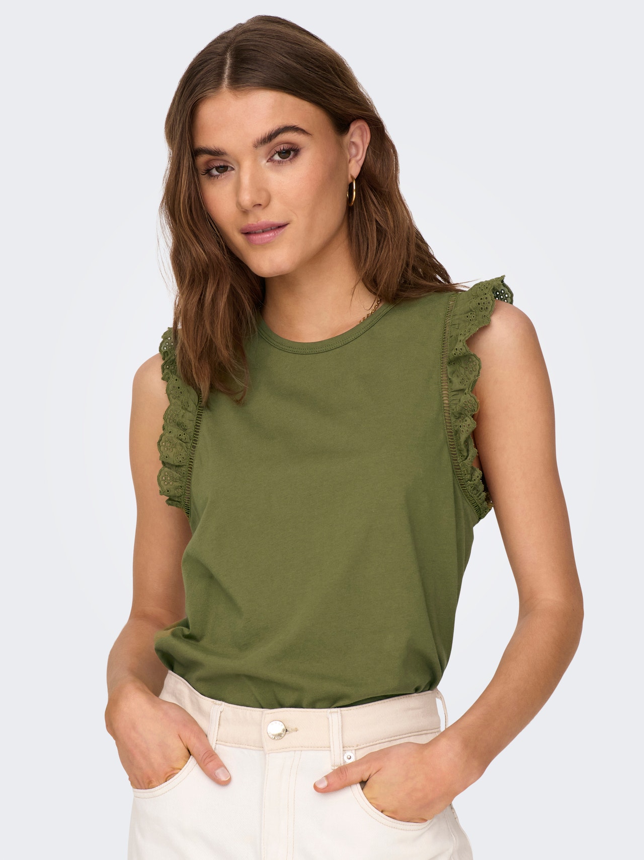 ONLY Top With Ruffle Sleeves -Martini Olive - 15289579