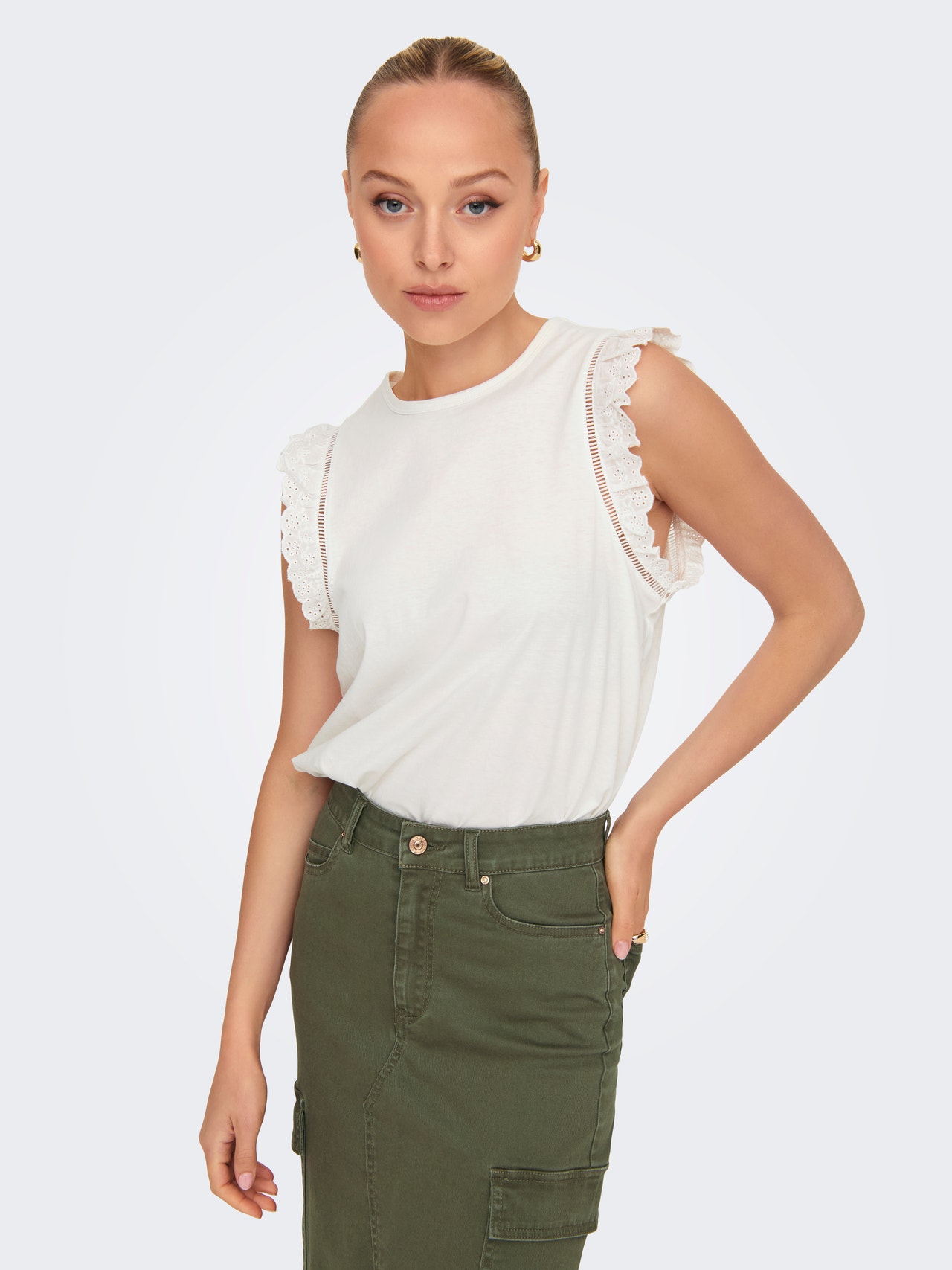 ONLY Top With Ruffle Sleeves -Cloud Dancer - 15289579