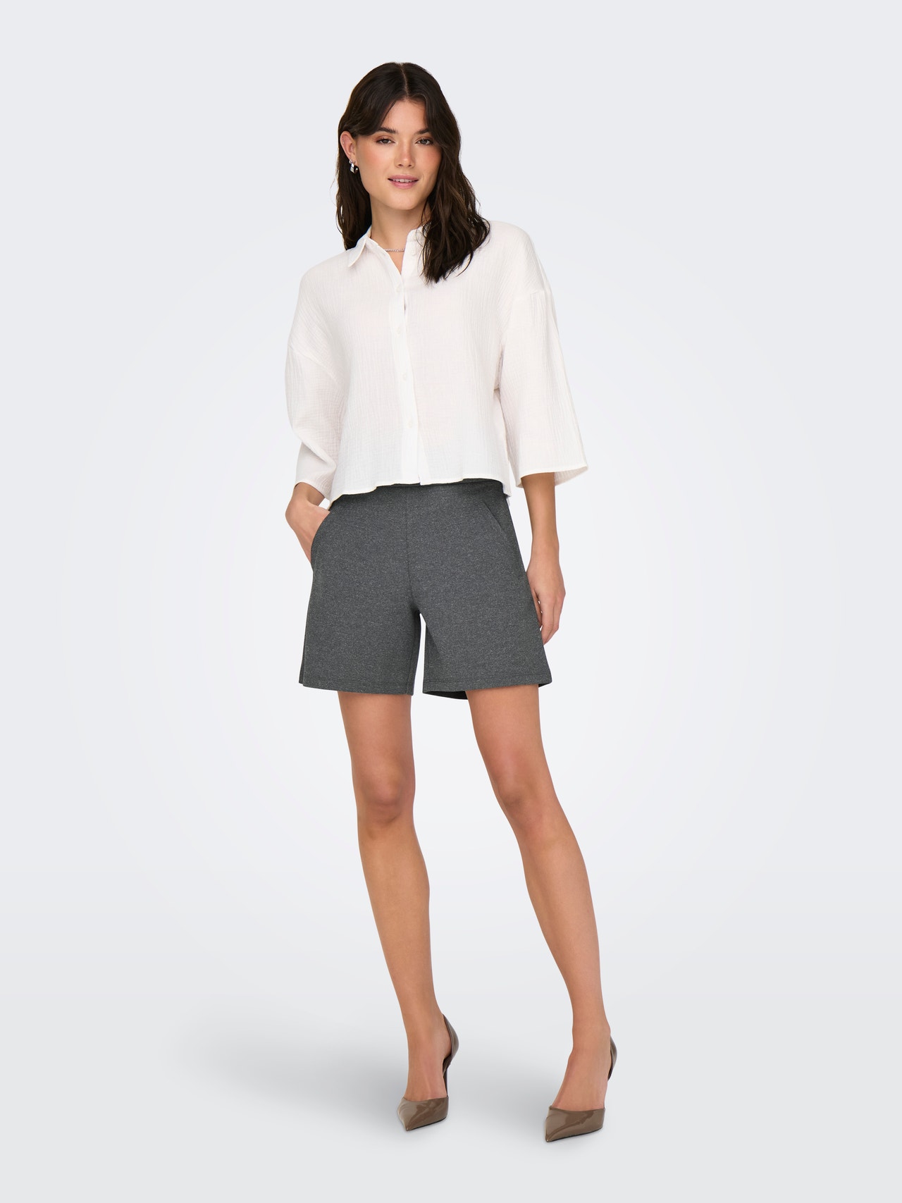 ONLY Shorts Corte loose -Medium Grey Melange - 15289586