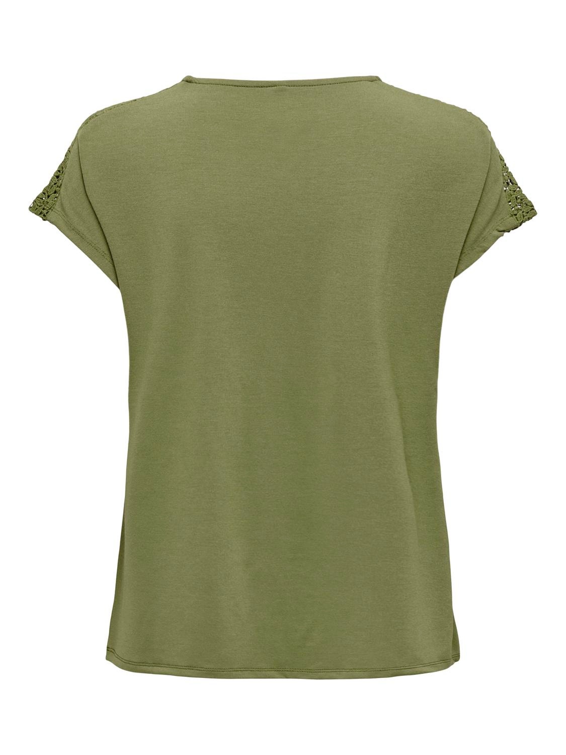 ONLY O-Neck Top With Lace Details -Martini Olive - 15289589
