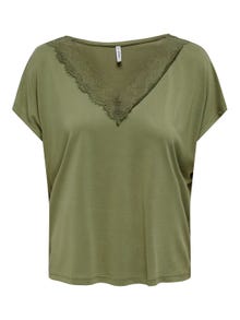 ONLY v-neck top with lace details -Martini Olive - 15289596