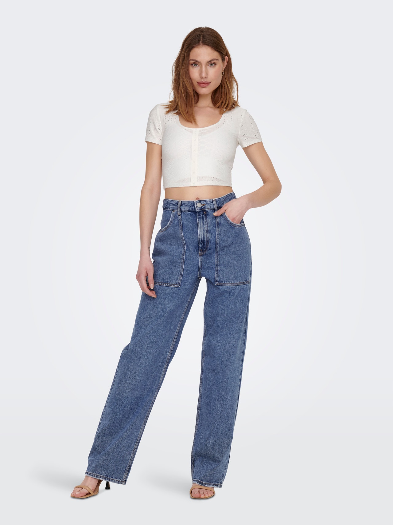 ONLY Cropped o-neck top -Cloud Dancer - 15289685