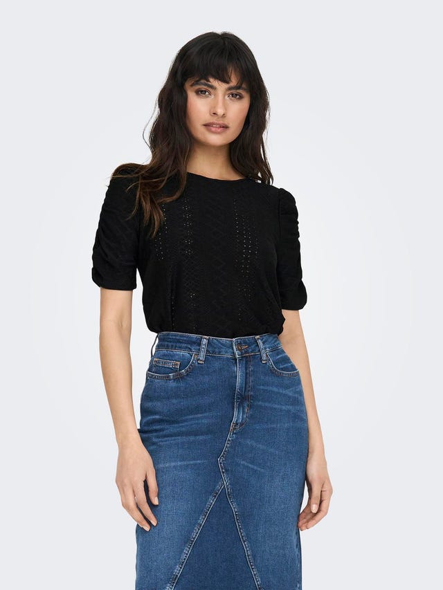 ONLY O-neck top with puff sleeves - 15289686