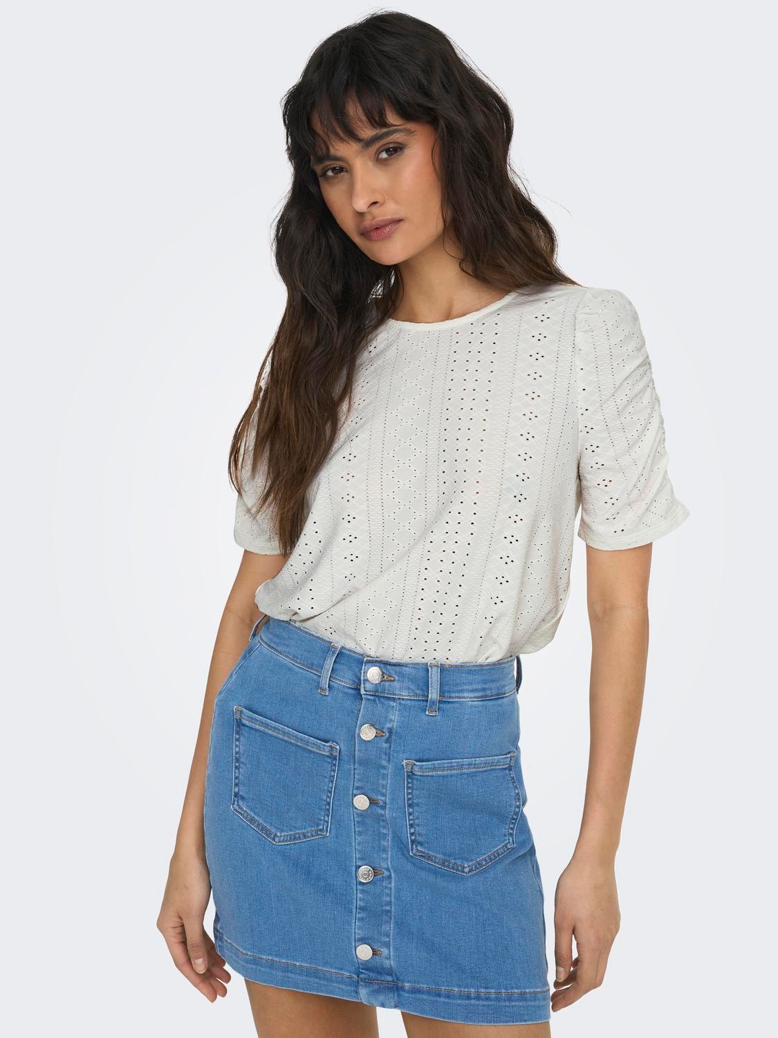 ONLY Regular Fit Round Neck Puff sleeves Top -Cloud Dancer - 15289686