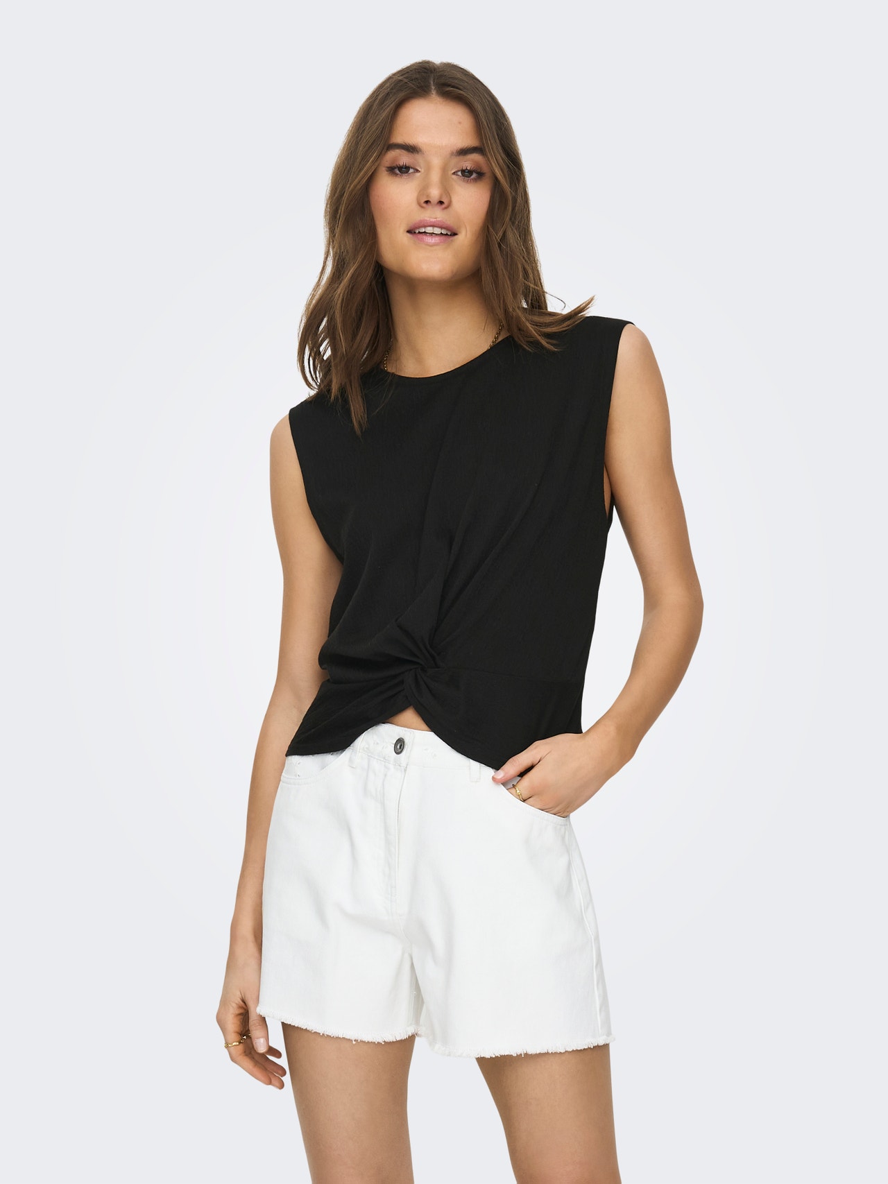 ONLY O-neck top with knot detail -Black - 15289712