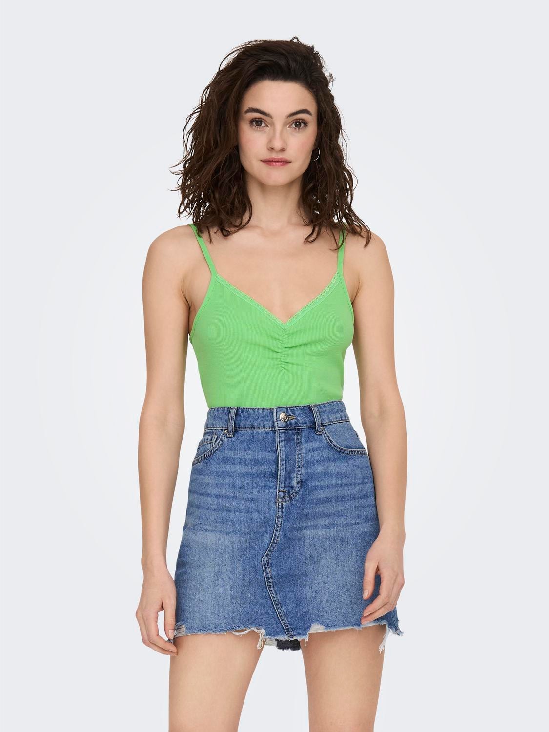 ONLY Singlet Top With Lace Edge -Summer Green - 15289730