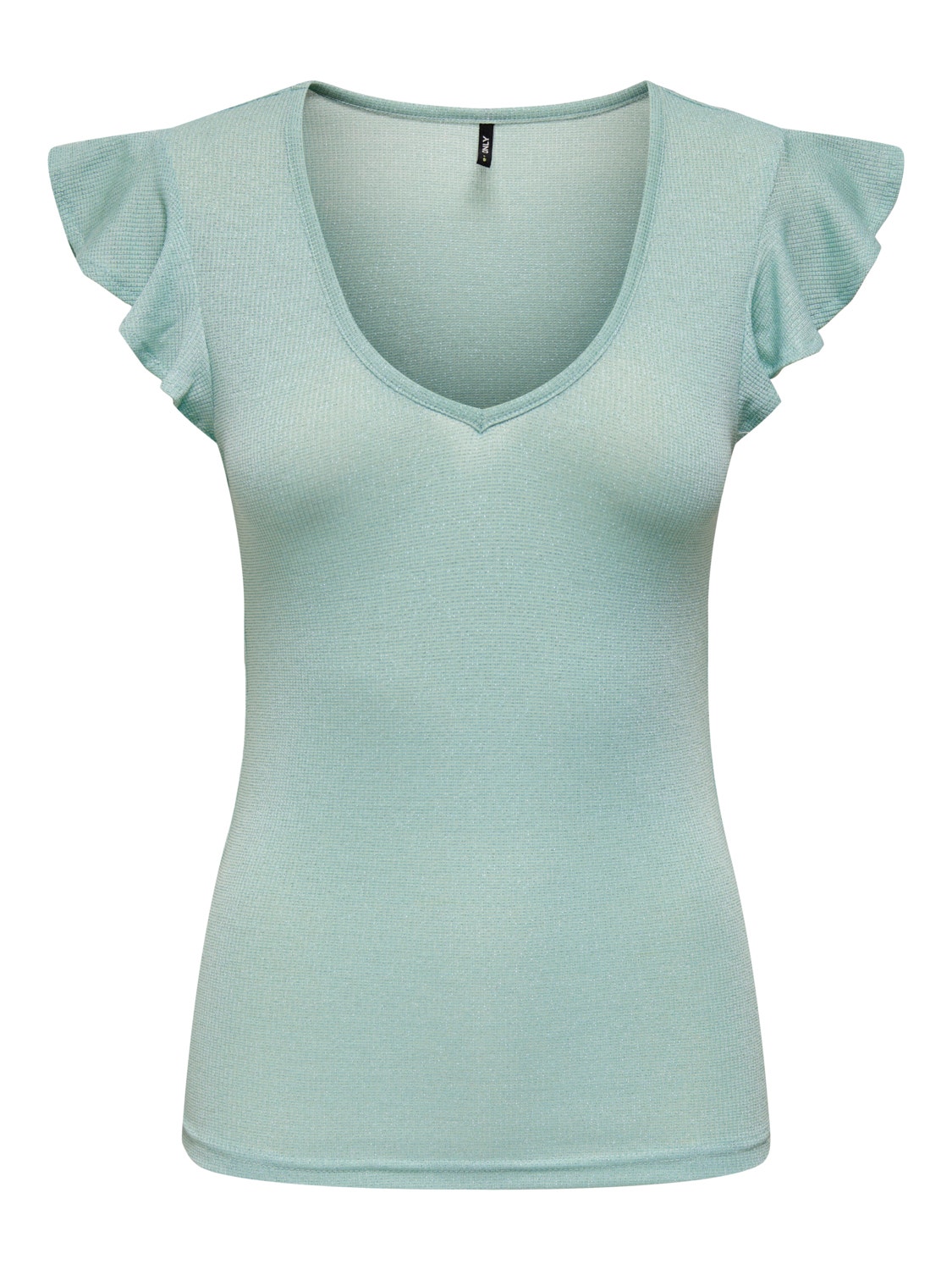 ONLY V-neck glitter top with frill sleeves -Aruba Blue - 15289733