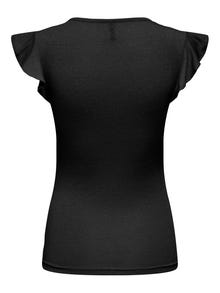 ONLY V-neck glitter top with frill sleeves -Black - 15289733