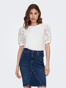 ONLY Volumen Top With Lace Sleeves -Cloud Dancer - 15289836