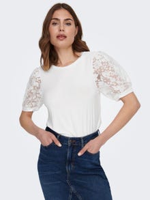 ONLY Volumen Top With Lace Sleeves -Cloud Dancer - 15289836
