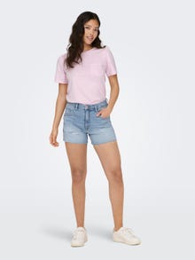 ONLY O-neck top with anglaise chest pocket -Pink Tulle - 15289895