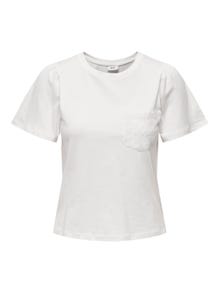 ONLY O-neck top with anglaise chest pocket -Cloud Dancer - 15289895