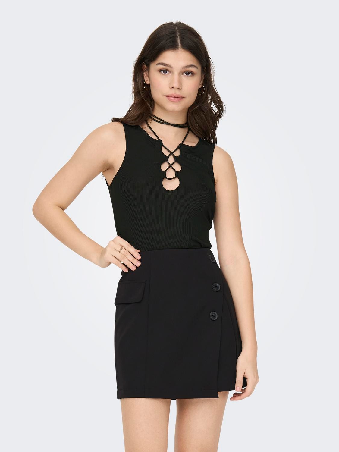 ONLY Cropped Top With String Details -Black - 15289901