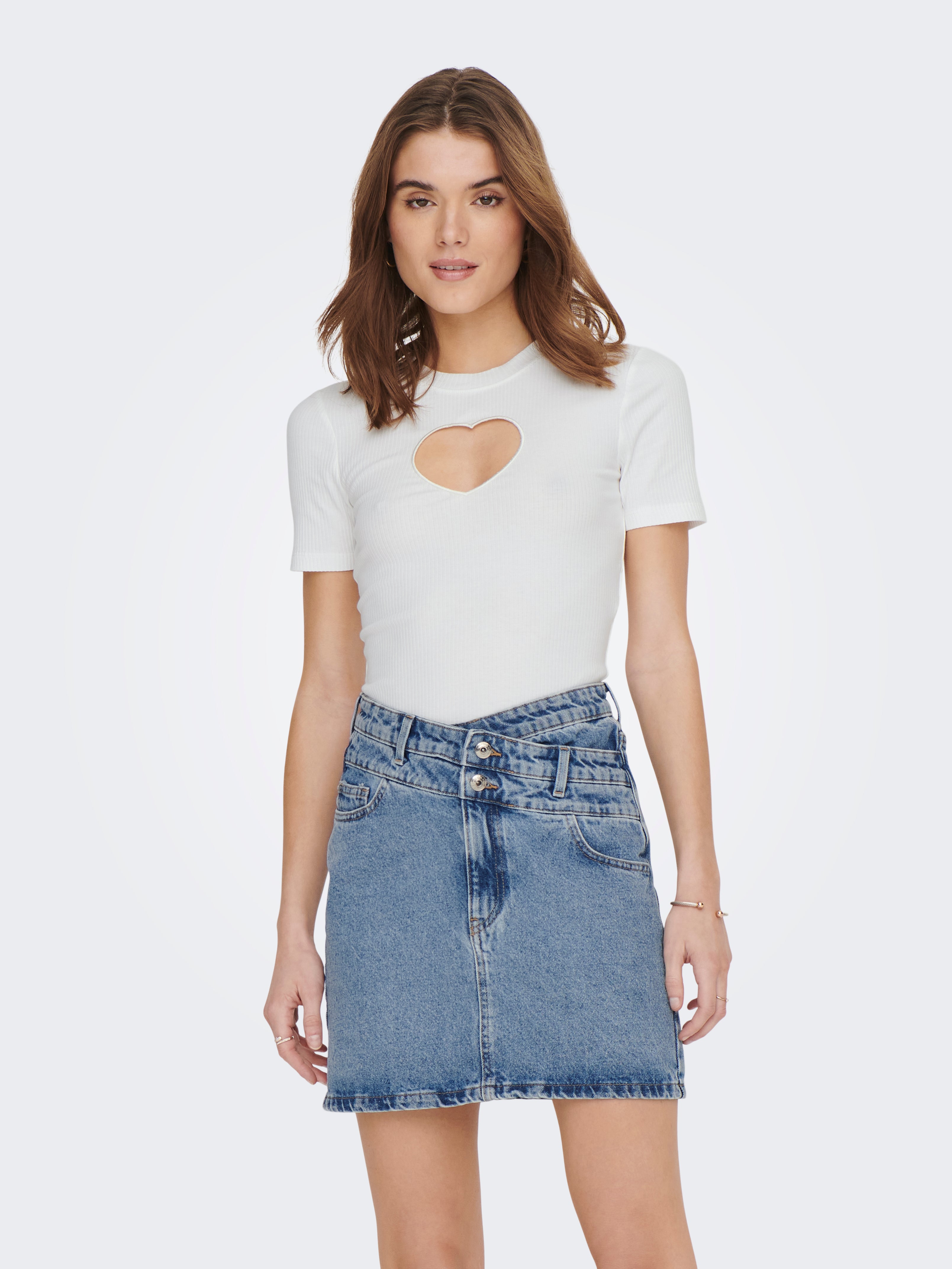 Regular Fit Top With Heart Cut Out, White