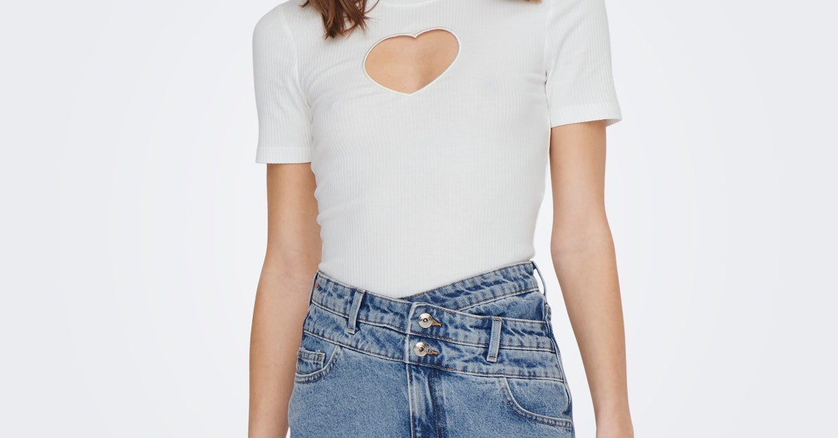 Regular Fit Top With Heart Cut Out, White