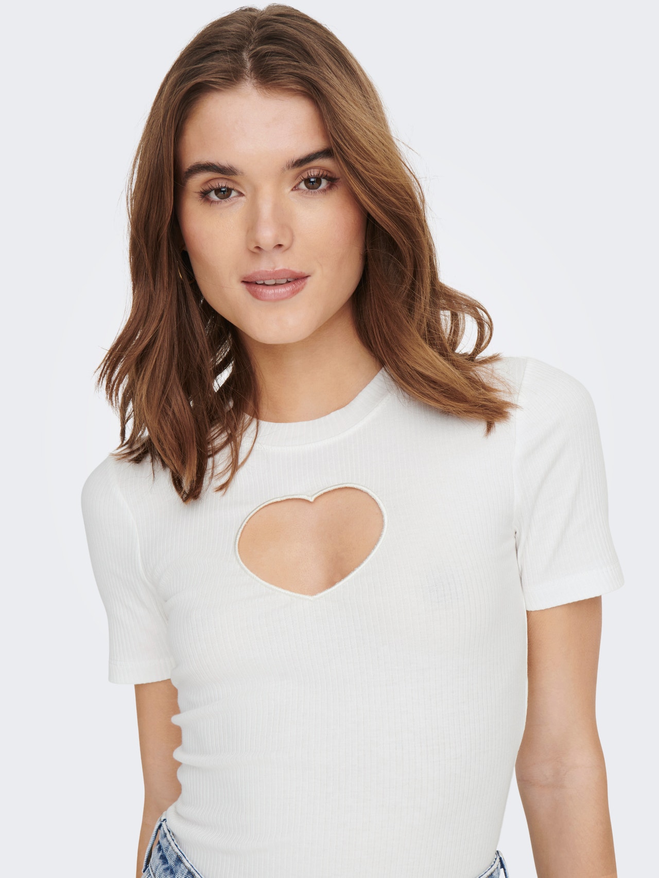 Regular Fit Top With Heart Cut Out, White