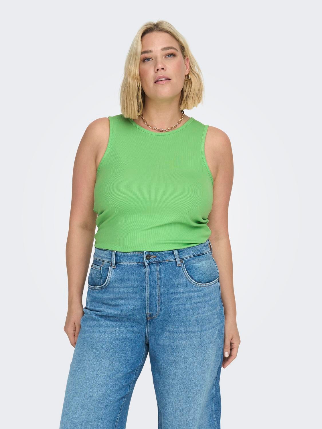ONLY Cropped Fit Round Neck Curve Top -Summer Green - 15290089