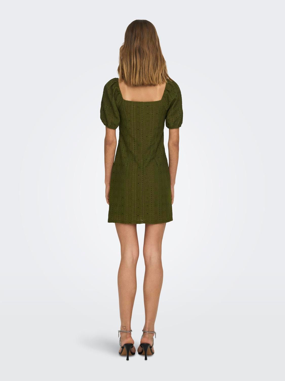 ONLY Normal geschnitten V-Ausschnitt Kurzes Kleid -Dark Olive - 15290192