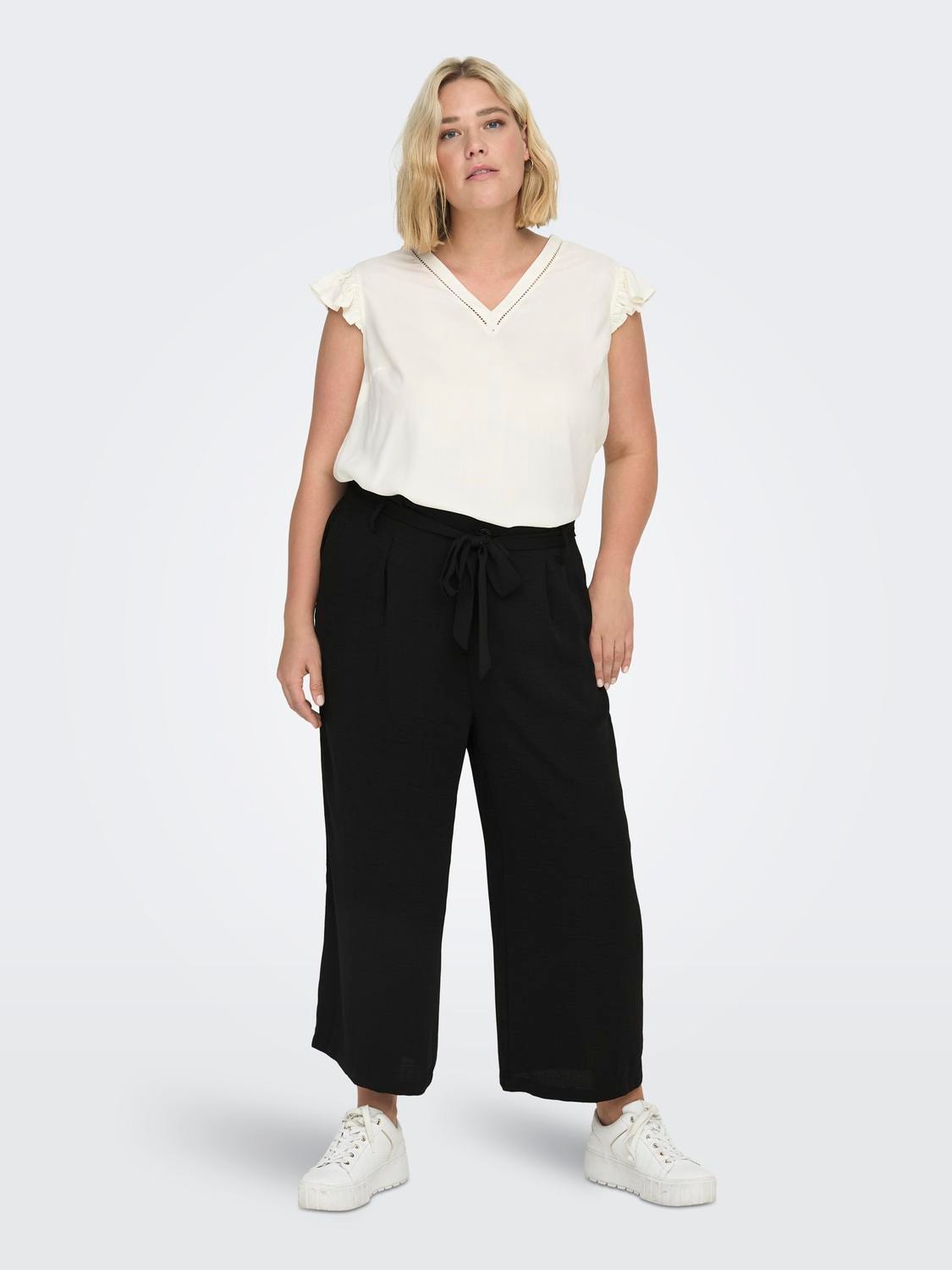 ONLY Curvy wide Leg Pants With Belt -Black - 15290293
