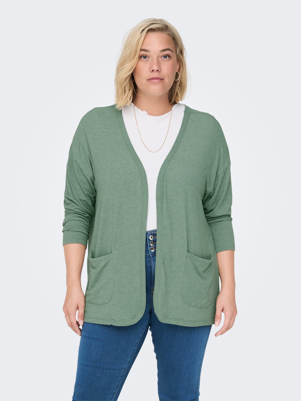 ONLY Curvy cardigan med lommer -Chinois Green - 15290338
