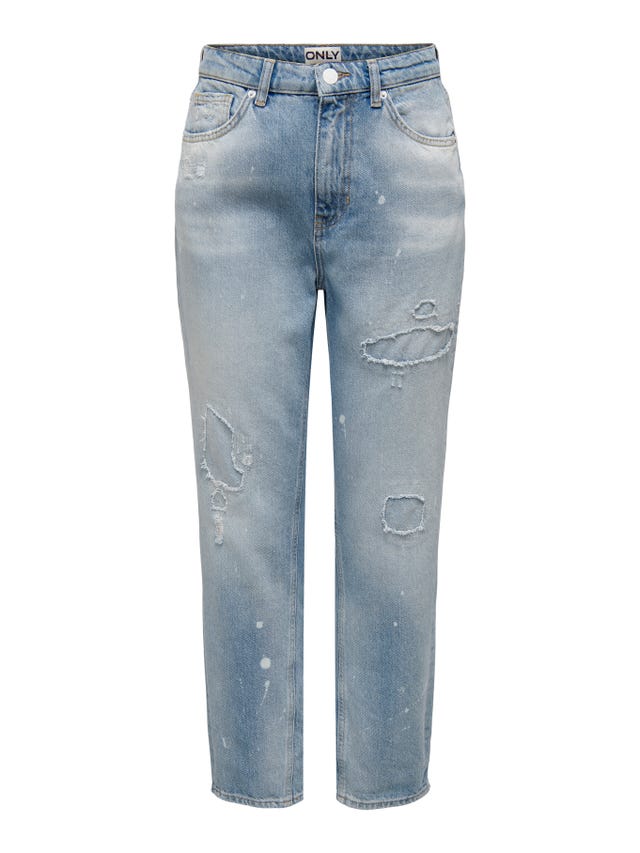 ONLY Jeans Straight Fit Taille haute Ourlé destroy - 15290374