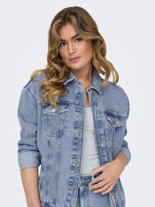 ONLY Hood with string regulation Buttoned cuffs Dropped shoulders Jacket -Light Blue Denim - 15290378
