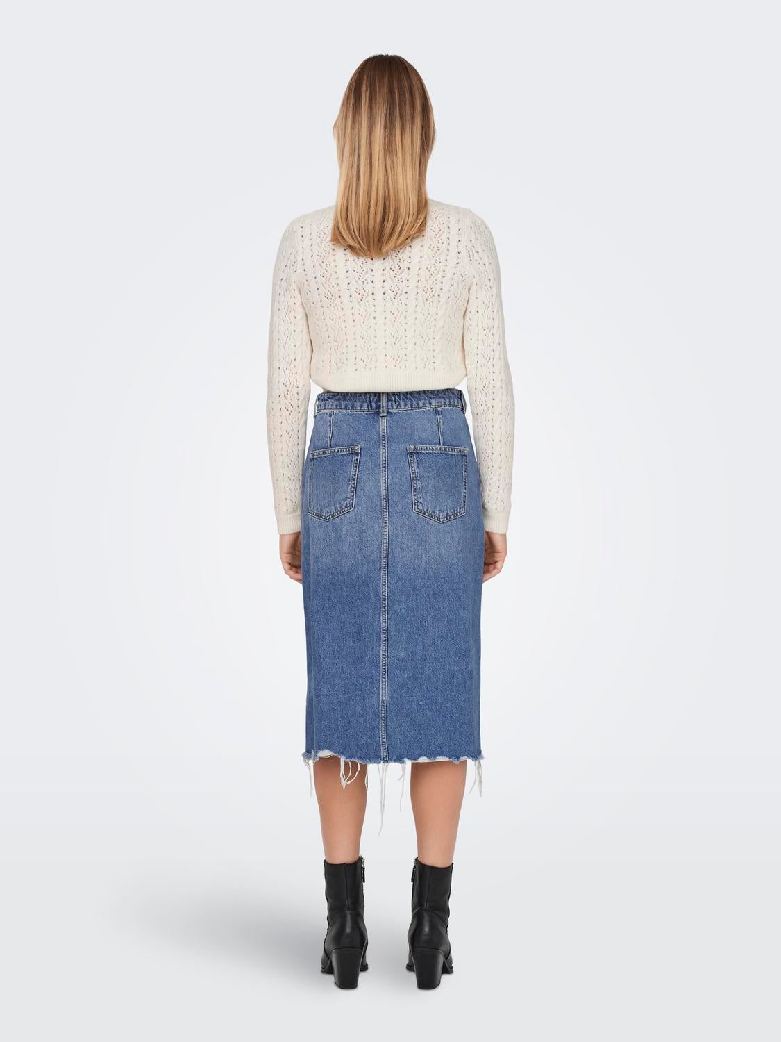 Mid length denim skirt with slit – Outfitbook.fr