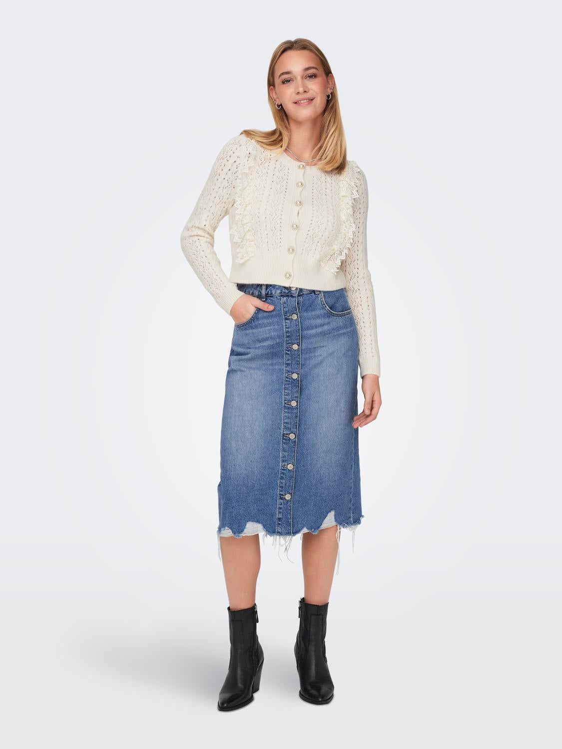 YDX Jeans Juniors Mid-Length High Waisted Denim Skirt for Teen Girls Medium  Wash Blue Size Small - Walmart.com