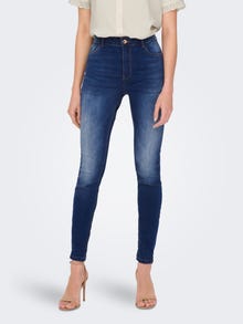 ONLY Skinny Fit Hohe Taille Seitenschlitze Jeans -Dark Blue Denim - 15290504
