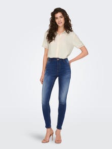ONLY Skinny Fit Hohe Taille Seitenschlitze Jeans -Dark Blue Denim - 15290504