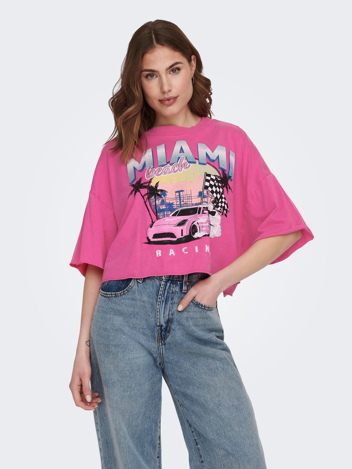 ONLY Cropped Fit O-Neck T-Shirt -Fuchsia Purple - 15290548