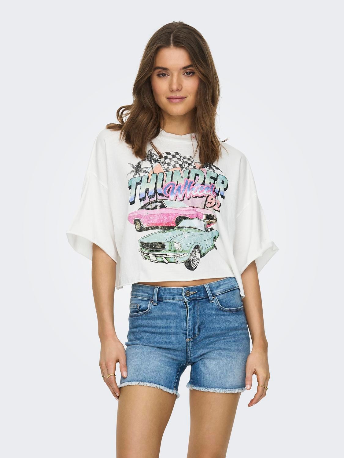 ONLY Cropped Boxy Fit T-shirt -Cloud Dancer - 15290548