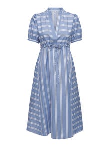 ONLY Normal geschnitten V-Ausschnitt Gerippte Ärmelbündchen Kurzes Kleid -Della Robbia Blue - 15290563