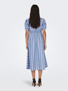 ONLY Normal geschnitten V-Ausschnitt Gerippte Ärmelbündchen Kurzes Kleid -Della Robbia Blue - 15290563