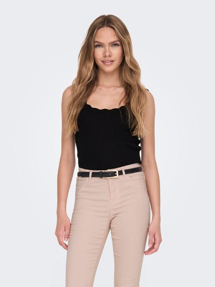 Canotta Donna Estate In Chiffon Con Scollo Girocollo E Spalline Regolabili | Morbida E Traspirante Con Dettaglio Swiss Dot