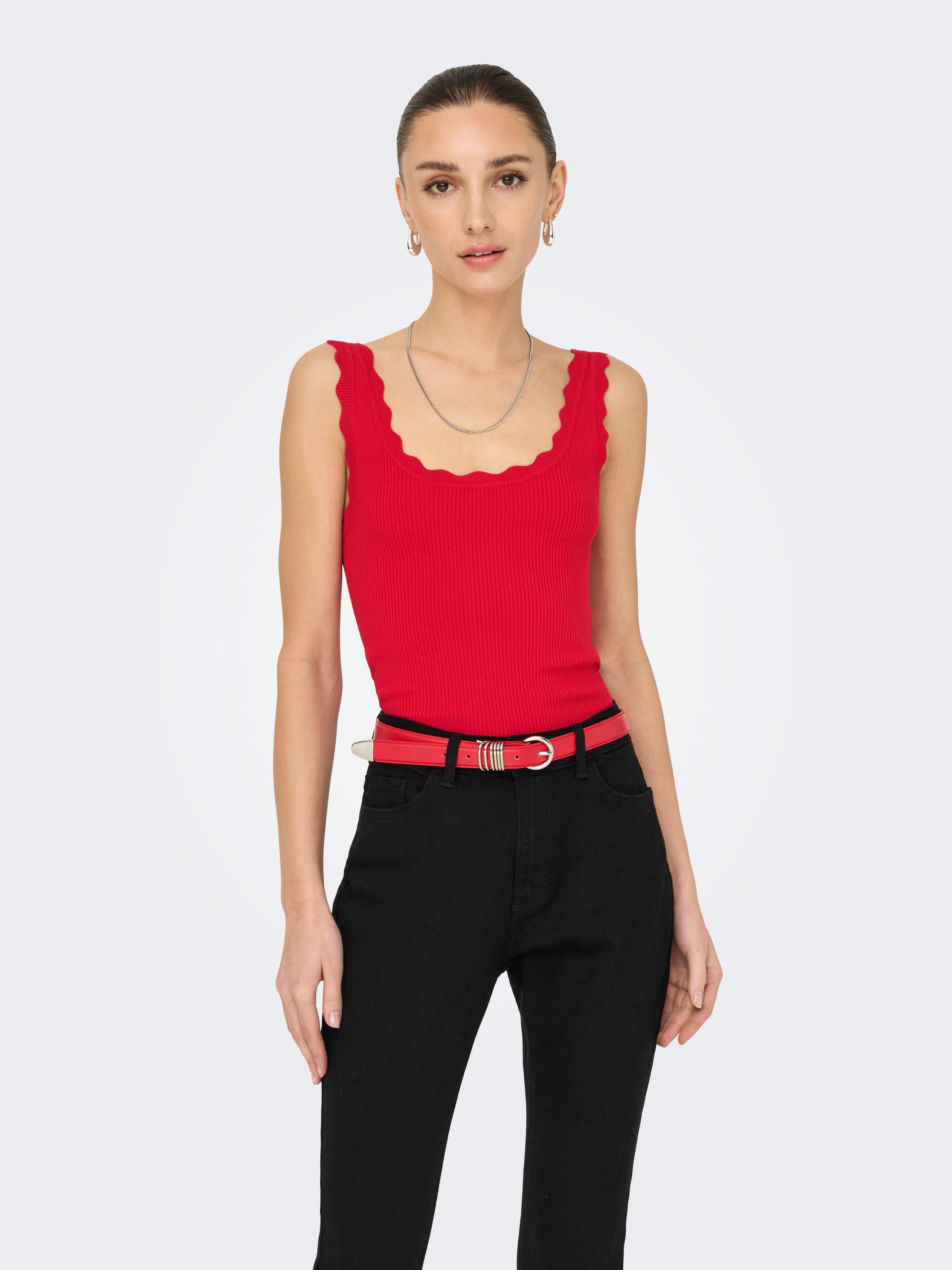 にゃんtheredthread s knit fit tops Rib-Knit Top - Red - Long Sleeve Tops - & Other Stories