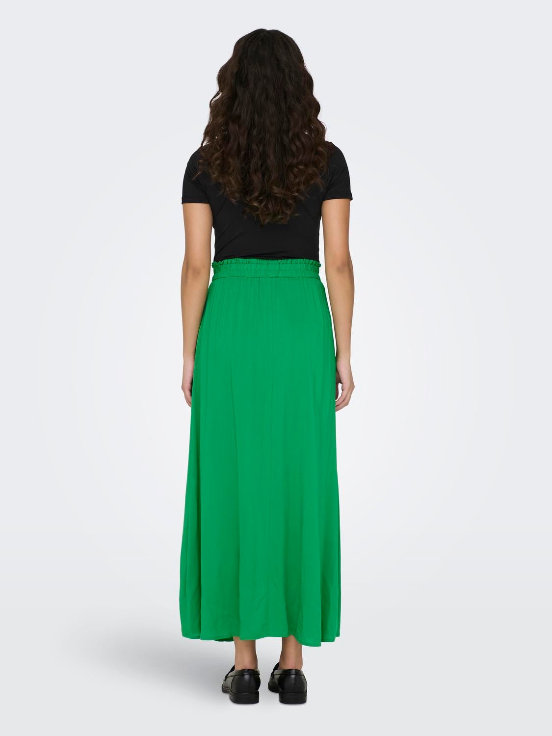 Dark green on sale silk maxi skirt