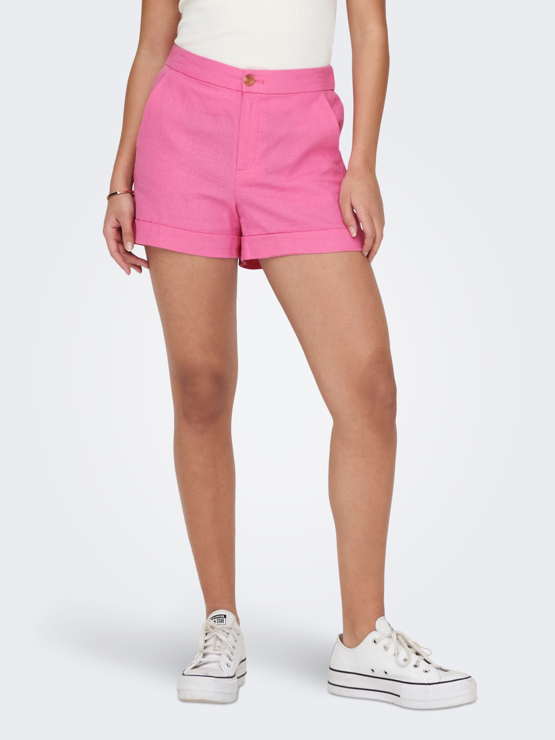 ONLY High waisted Linen Shorts -Pink Power - 15290684