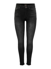 ONLY Skinny Fit Hög midja Råskuren fåll Tall Jeans -Washed Black - 15290773