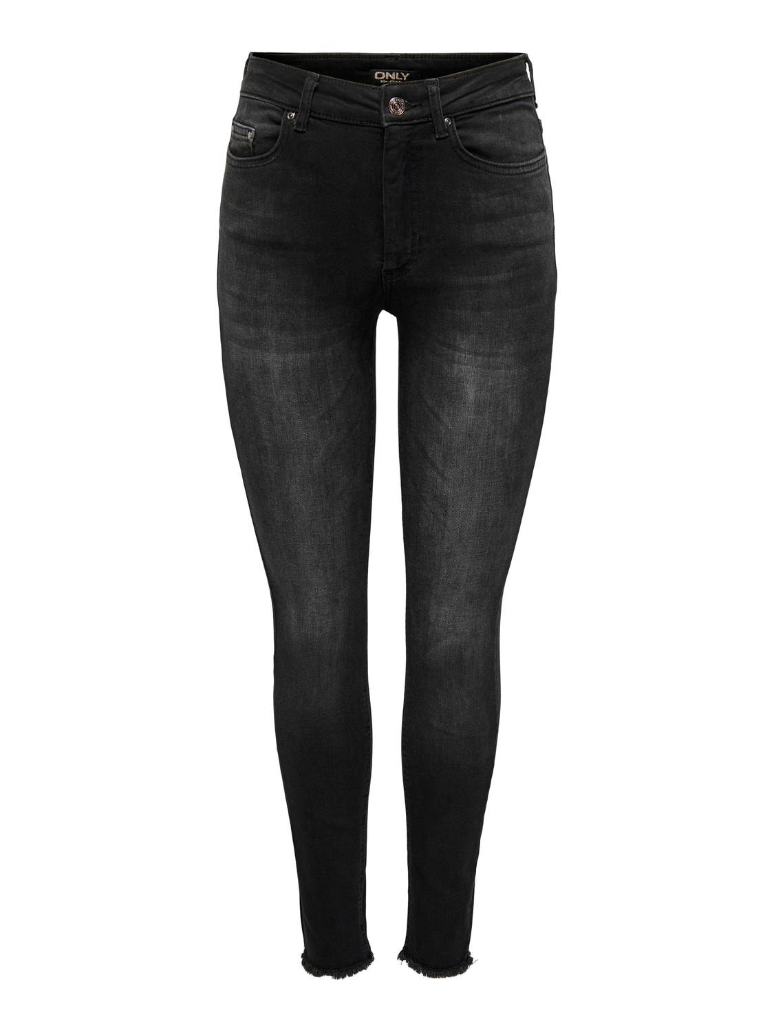 ONLY Skinny Fit Hög midja Råskuren fåll Tall Jeans -Washed Black - 15290773