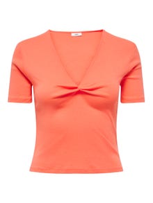 ONLY T-shirt Regular Fit Scollo a V -Living Coral - 15290782