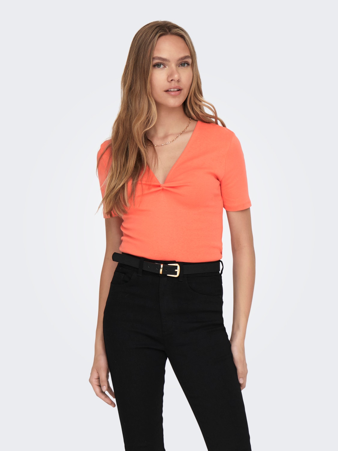 ONLY T-shirt Regular Fit Scollo a V -Living Coral - 15290782