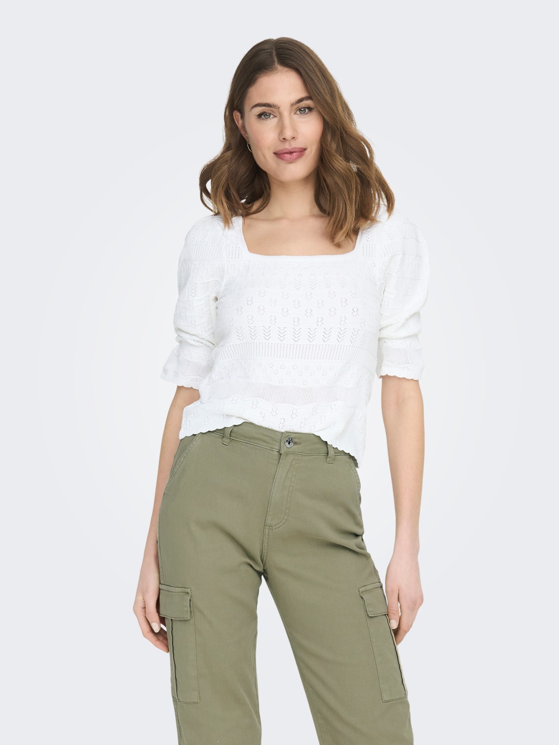 ONLY Square Neck Pullover -Cloud Dancer - 15291131