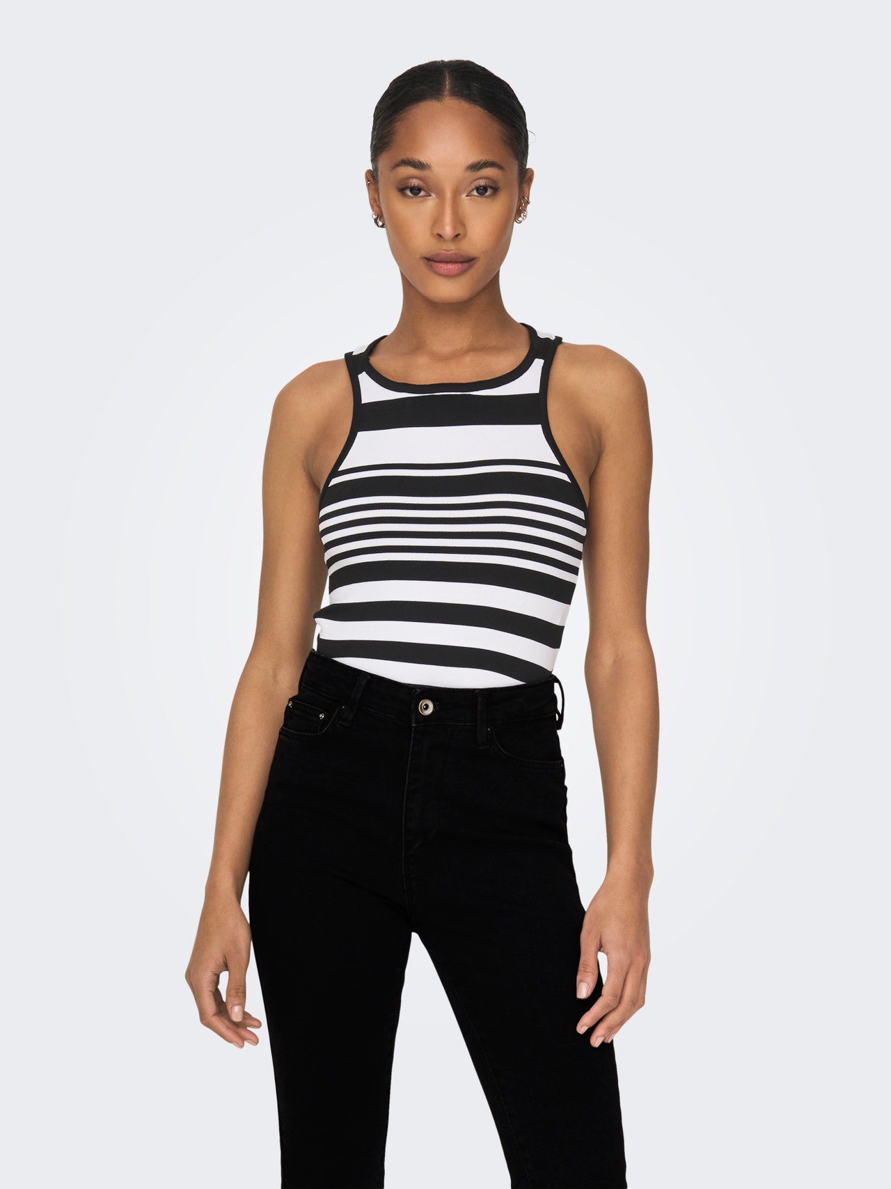 ONLY O-neck top with stripe detail -Black - 15291366