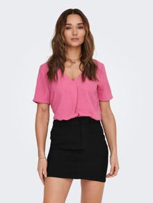 ONLY Loose Fit V-Neck Top -Pink Power - 15291432