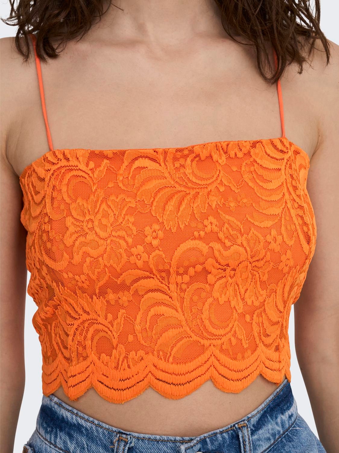 ONLY Cropped Lace Top -Orange Peel - 15291450