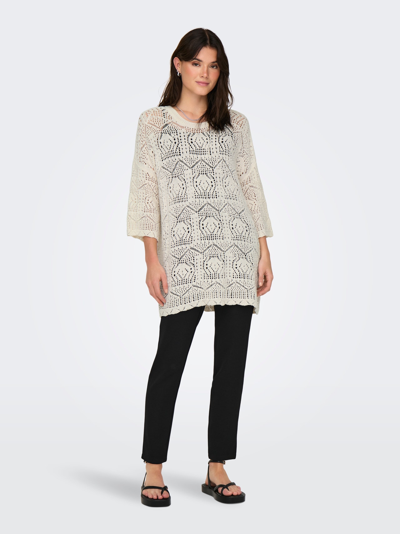 ONLY American Fit Round Neck Dropped shoulders Pullover -Cloud Dancer - 15291566