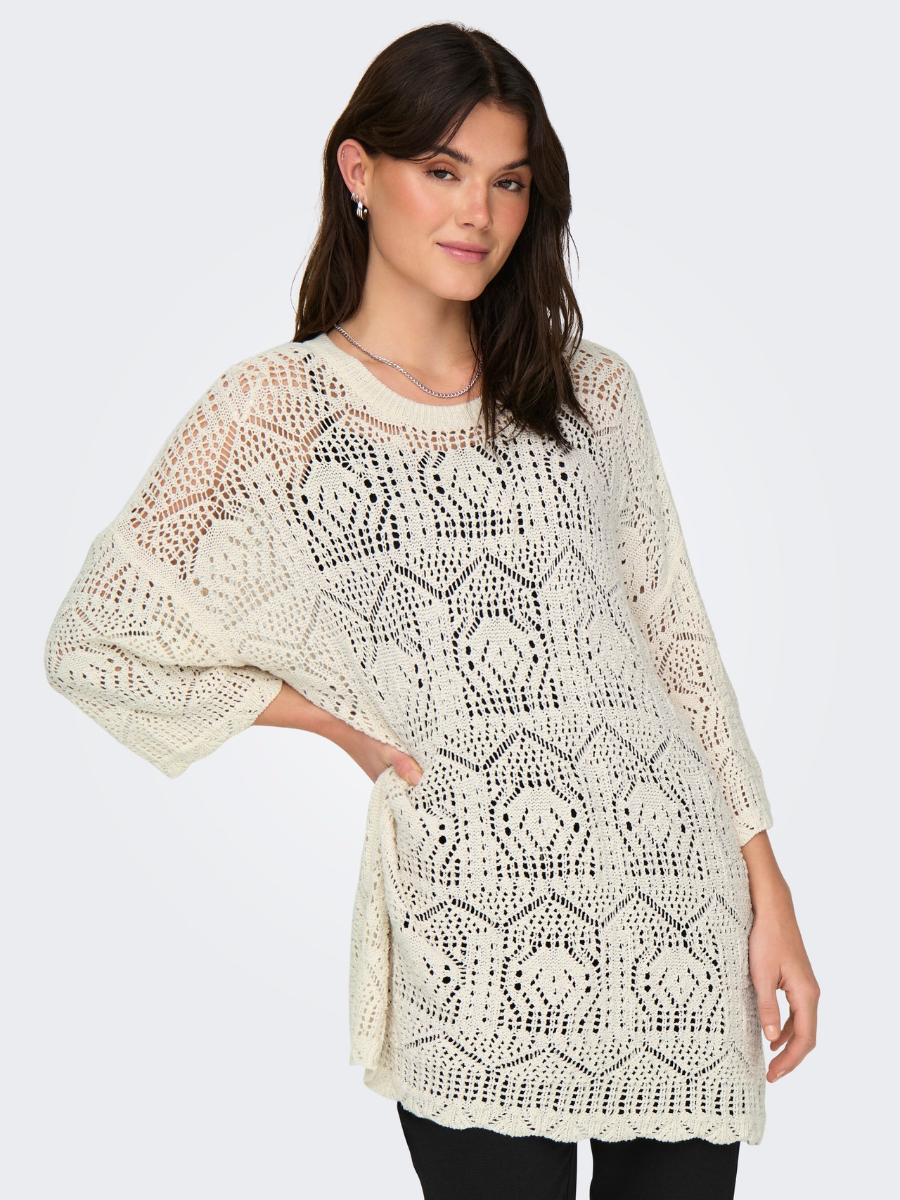 ONLY American Fit Round Neck Dropped shoulders Pullover -Cloud Dancer - 15291566