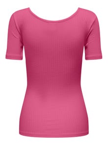 ONLY O-Neck T-shirt with Buttons -Pink Power - 15291662